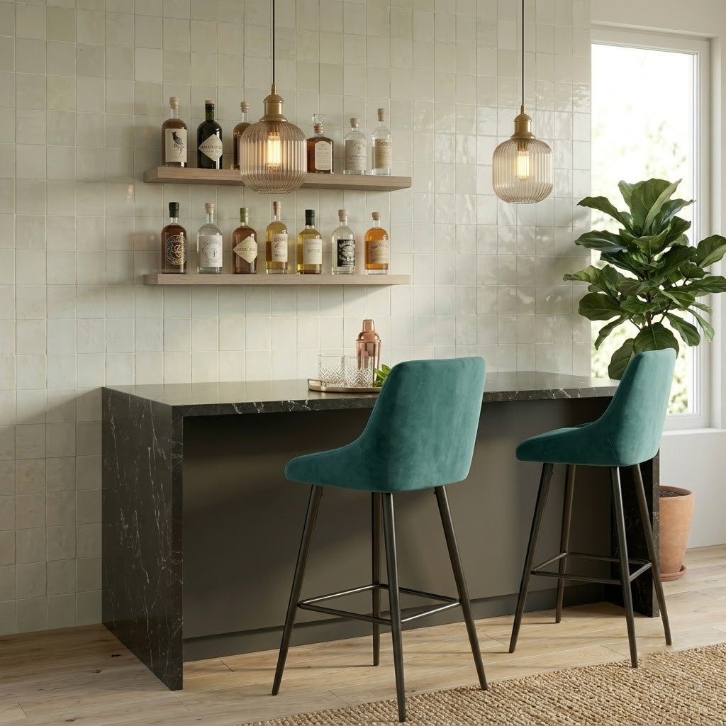 PRITI Home Green Counter Stool | Modern Upholstered Bar Chair for Kitchen & Home Bar
