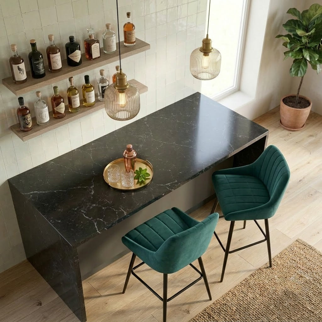 PRITI Home Green Upholstered Counter Chair | Modern Bar Stool with Strong Metal Legs