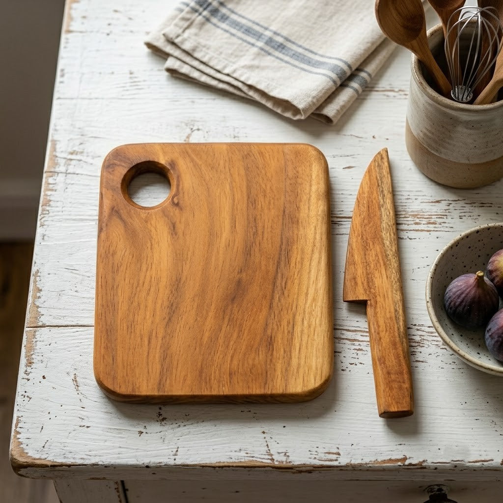 PRITI Home Kids Cutting Board with Safe Wooden Knife | 8 x 8 Inch
