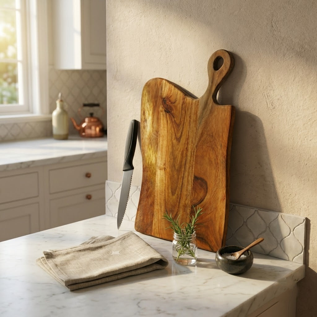 PRITI Home Live Edge Wooden Chopping Board – Premium Acacia Wood Cheese, Bread & Meat Cutting Board
