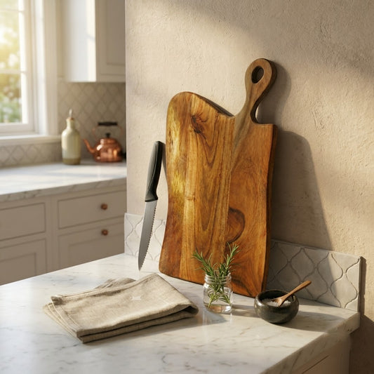 PRITI Home Live Edge Wooden Chopping Board – Premium Acacia Wood Cheese, Bread & Meat Cutting Board