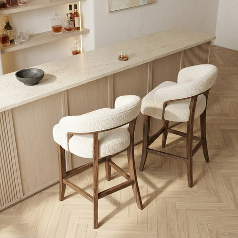 PRITI Home Luxury Dark Walnut Sheesham Wood Kitchen Bar Stool with Curved Back