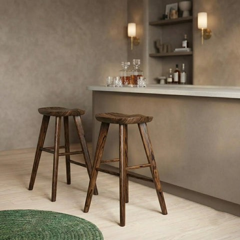 PRITI Home Luxury Sheesham Wood Bar Stool in Dark Walnut Finish