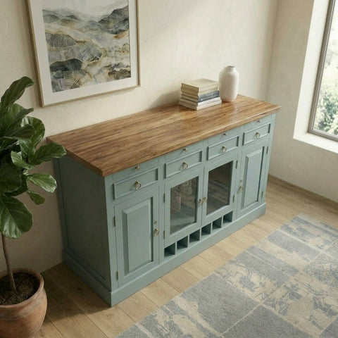 PRITI Home Luxury Solid Wood Wine Cabinet with Glass Display & Storage