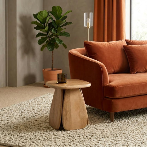 PRITI Home Mango Wood Dory Side Table | Sculptural Wooden Accent Table