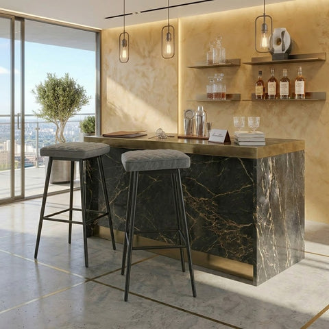 PRITI Home Modern Quilted Counter Bar Stools – Set of 2