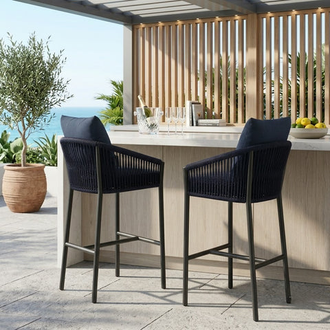 PRITI Home Outdoor Bar Stool Set of 2 | Rope Patio Chairs for Balcony & Garden