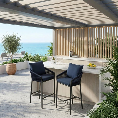 PRITI Home Outdoor Counter Bar Stool Set of 2 | Rope Chairs for Balcony, Patio & Garden