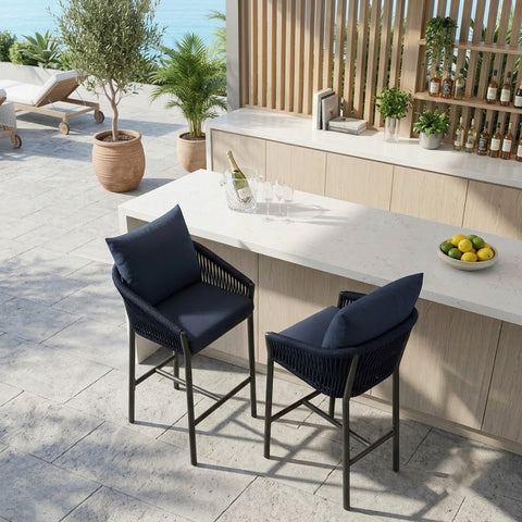 PRITI Home Outdoor Patio Bar Chairs Set of 2 | Rope Balcony & Garden Seating