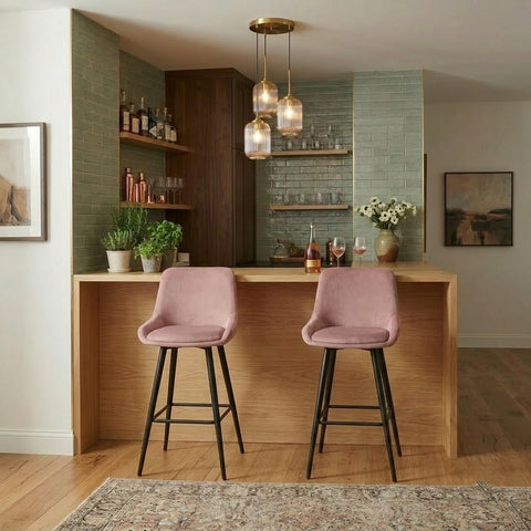PRITI Home Pink Upholstered Bar Stool | Modern Counter Height Stool with Sturdy Legs