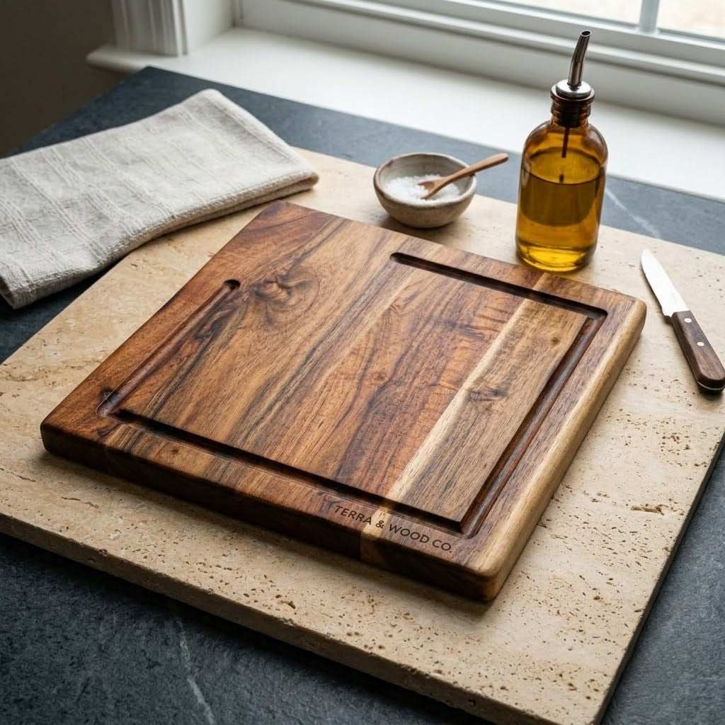 PRITI Home Premium Acacia Wood Cheese Board – Square Charcuterie Serving Platter for Cheese, Snacks & Appetizers