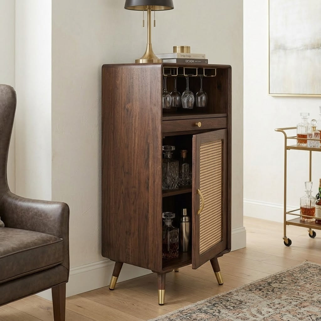 PRITI Home Rattan Cane Bar Cabinet for Living Room & Dining Area