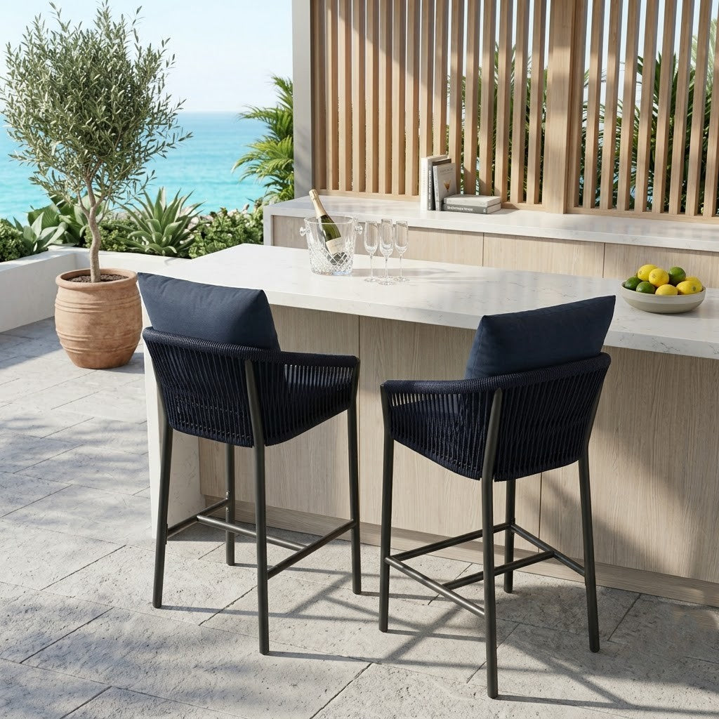 PRITI Home Rope Outdoor Bar Stool Set of 2 | Stylish Patio & Balcony Chairs