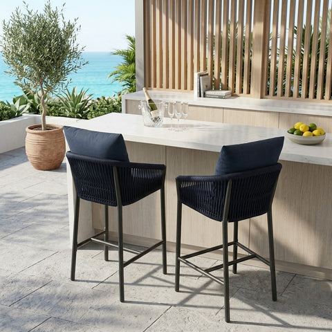 PRITI Home Rope Outdoor Bar Stool Set of 2 | Stylish Patio & Balcony Chairs
