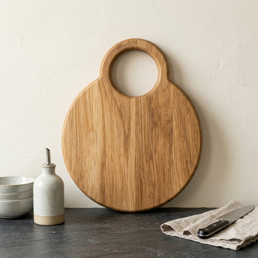 PRITI Home Round Acacia Wood Platter with Handle | 16 x 12 Inch