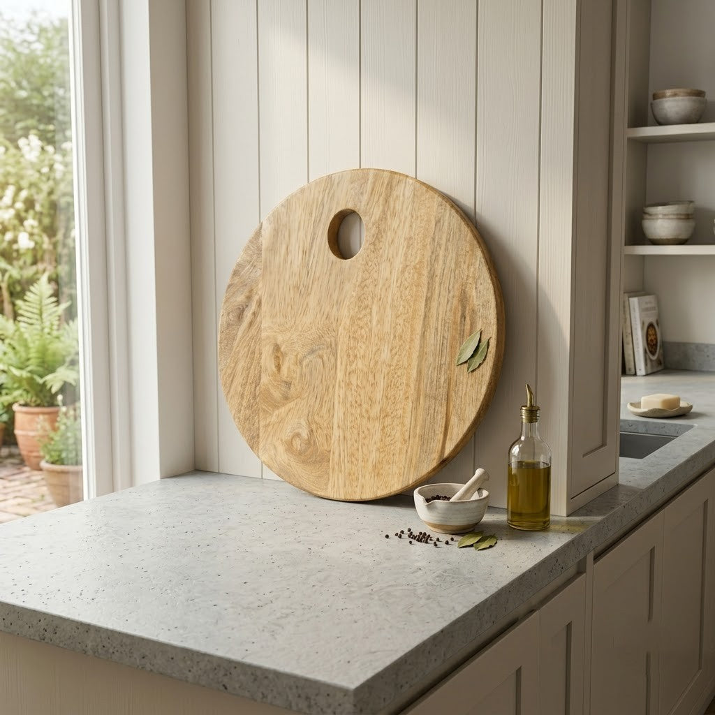 PRITI Home Round Mango Wood Cutting Board | Kitchen Chopping & Serving Board