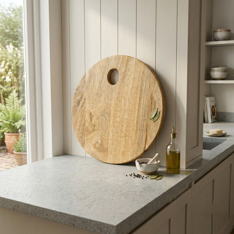 PRITI Home Round Mango Wood Cutting Board | Kitchen Chopping & Serving Board