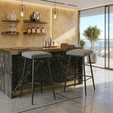 PRITI Home Set of 2 Bar Stools with Upholstered Seats