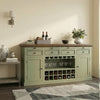 PRITI Home Solid Wood Bar Cabinet with Wine Storage & Glass Holder – Distressed Light Green