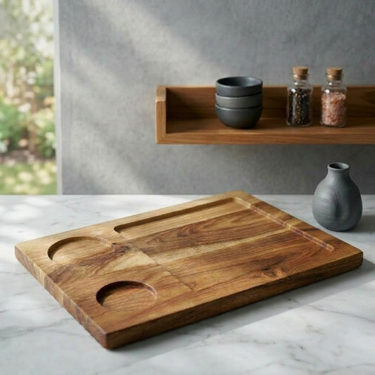 PRITI Home Solid Wood Serving Platter with 2 Dip Slots