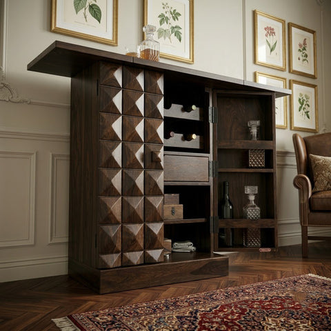 PRITI Home Space-Saving Solid Wood Bar Cabinet for Living Room