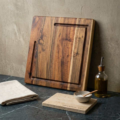 PRITI Home Square Acacia Wood Serving Board – Premium Cheese Board for Kitchen, Dining & Entertaining