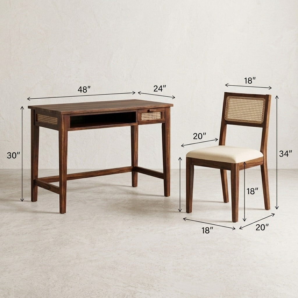 PRITI Home Study Table & Chair Set in Solid Sheesham Wood