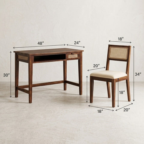 PRITI Home Study Table & Chair Set in Solid Sheesham Wood