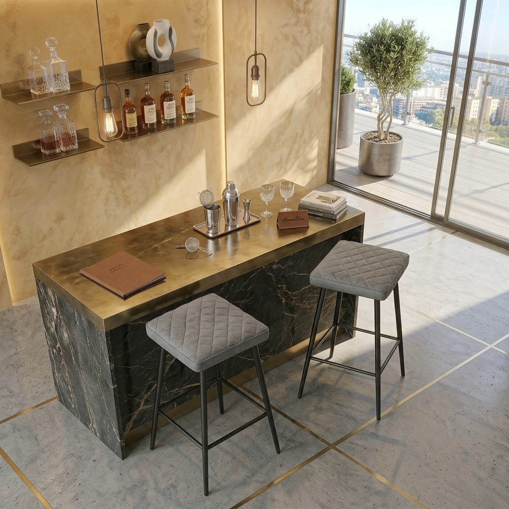 PRITI Home Upholstered Bar Stools with Diamond Quilted Seat – Set of 2