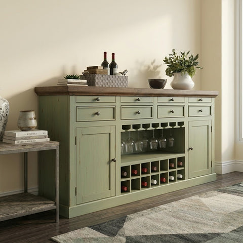 PRITI Home Vintage Wooden Bar Cabinet & Drink Storage Console with Wine Rack