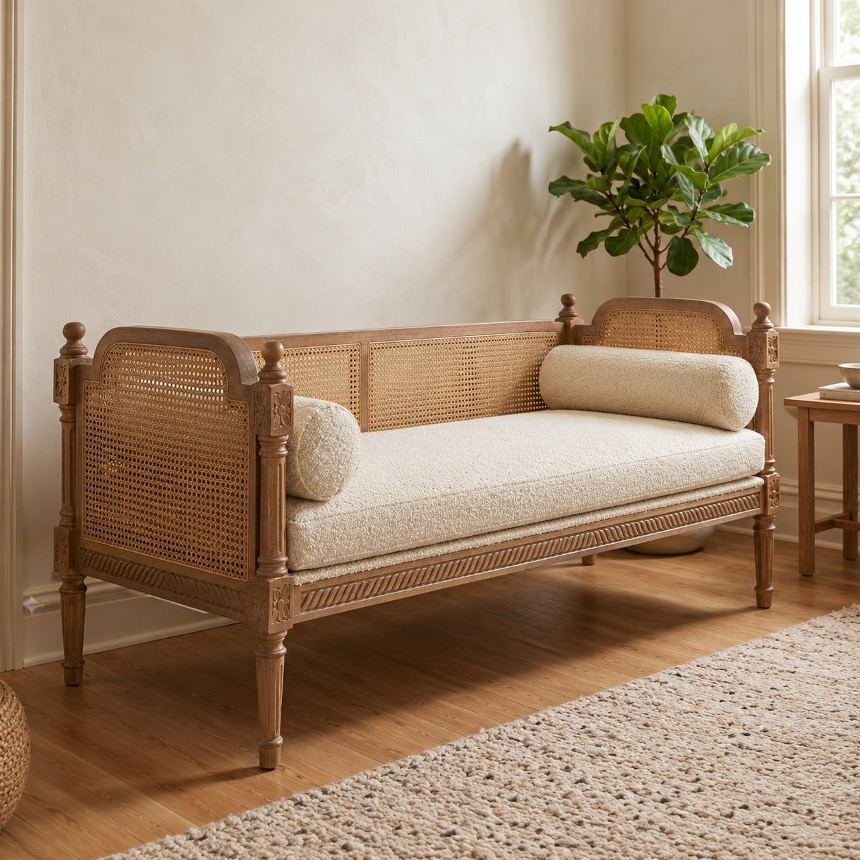 PRITI Kanha three seater sofa in Crème Boucle fabric