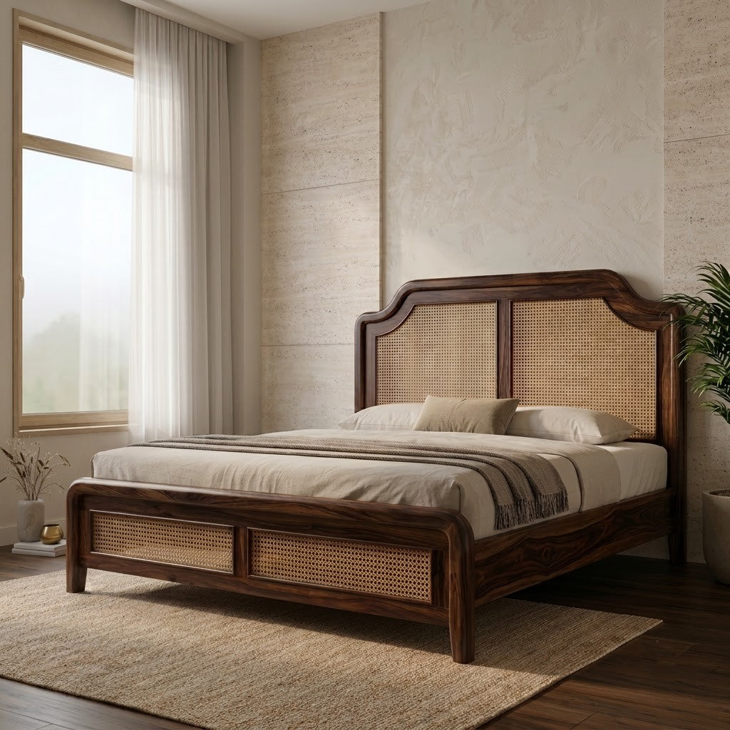 PRITI King Size Bed in Dark Walnut Sheesham Finish