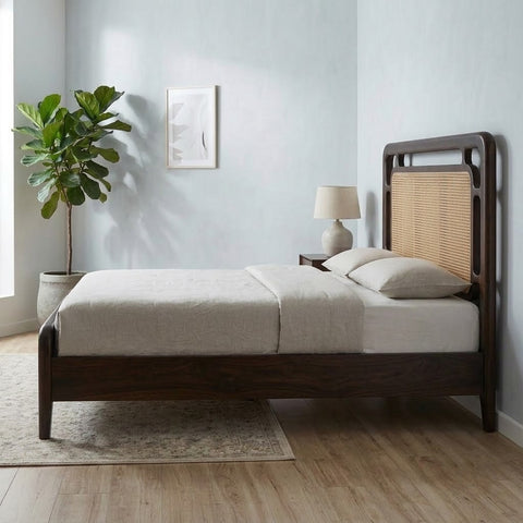 PRITI King Size Bed with Woven Cane Headboard