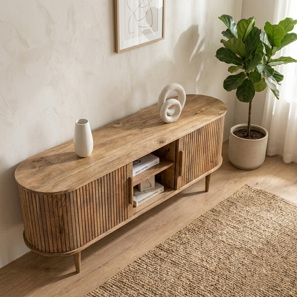 PRITI Large Mango Wood TV Console – Stylish Wooden TV Cabinet for Living