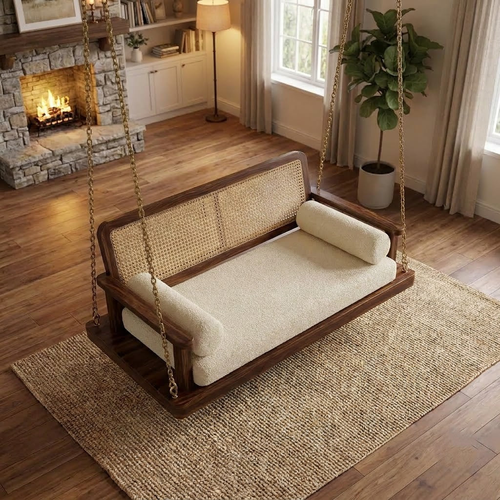 PRITI Luxury Dark Walnut Sheesham Wood Swing for Modern Home Décor