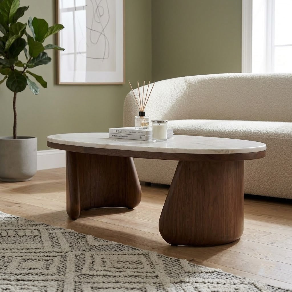 PRITI Luxury Engineered Marble Center Table for Living Room