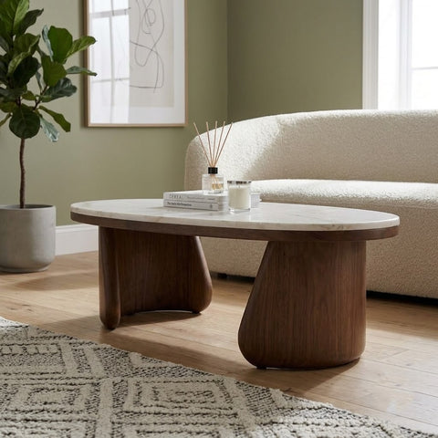 PRITI Luxury Engineered Marble Center Table for Living Room