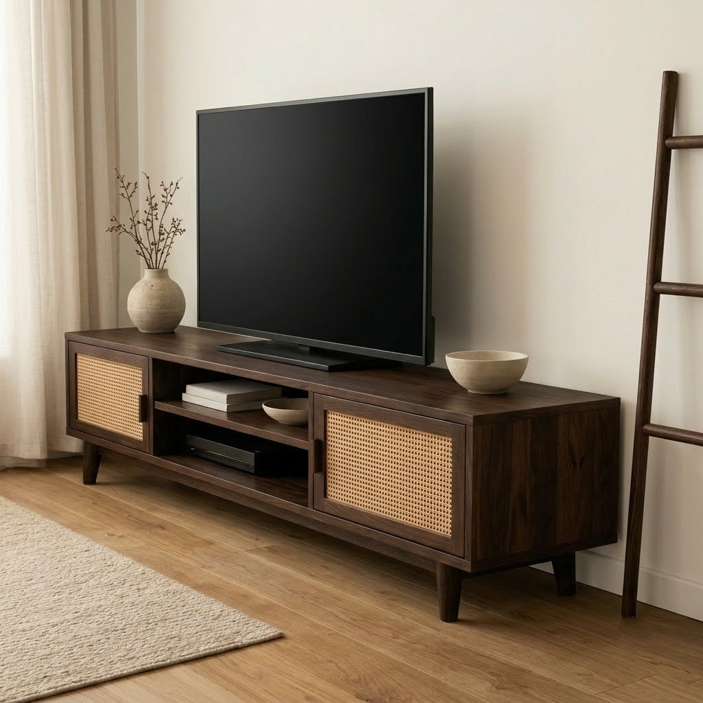 PRITI Luxury Sheesham Wood TV Console with Storage – Dark Walnut Finish