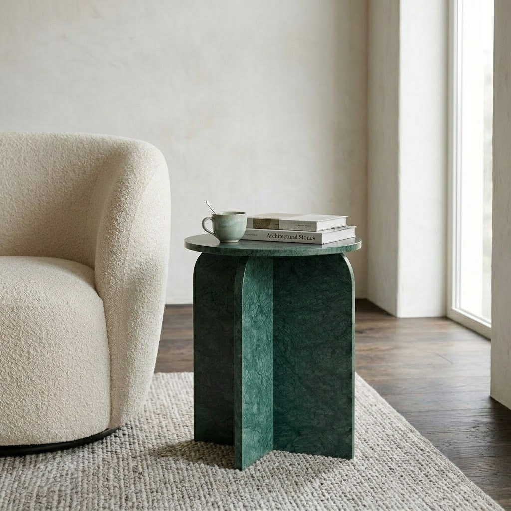 PRITI Luxury Travertine Marble Accent Table for Bedroom