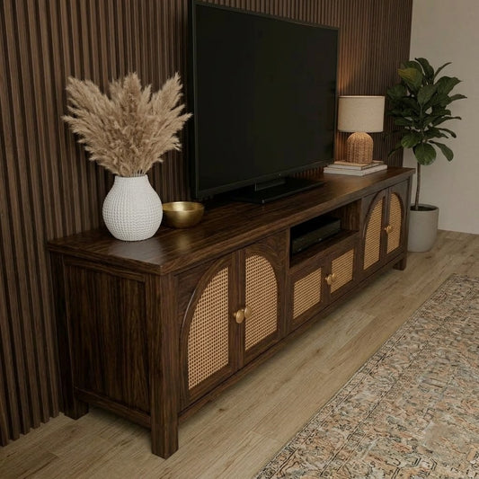 PRITI Luxury Wooden TV Stand in Dark Walnut Sheesham Finish with Storage
