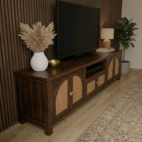 PRITI Luxury Wooden TV Stand in Dark Walnut Sheesham Finish with Storage