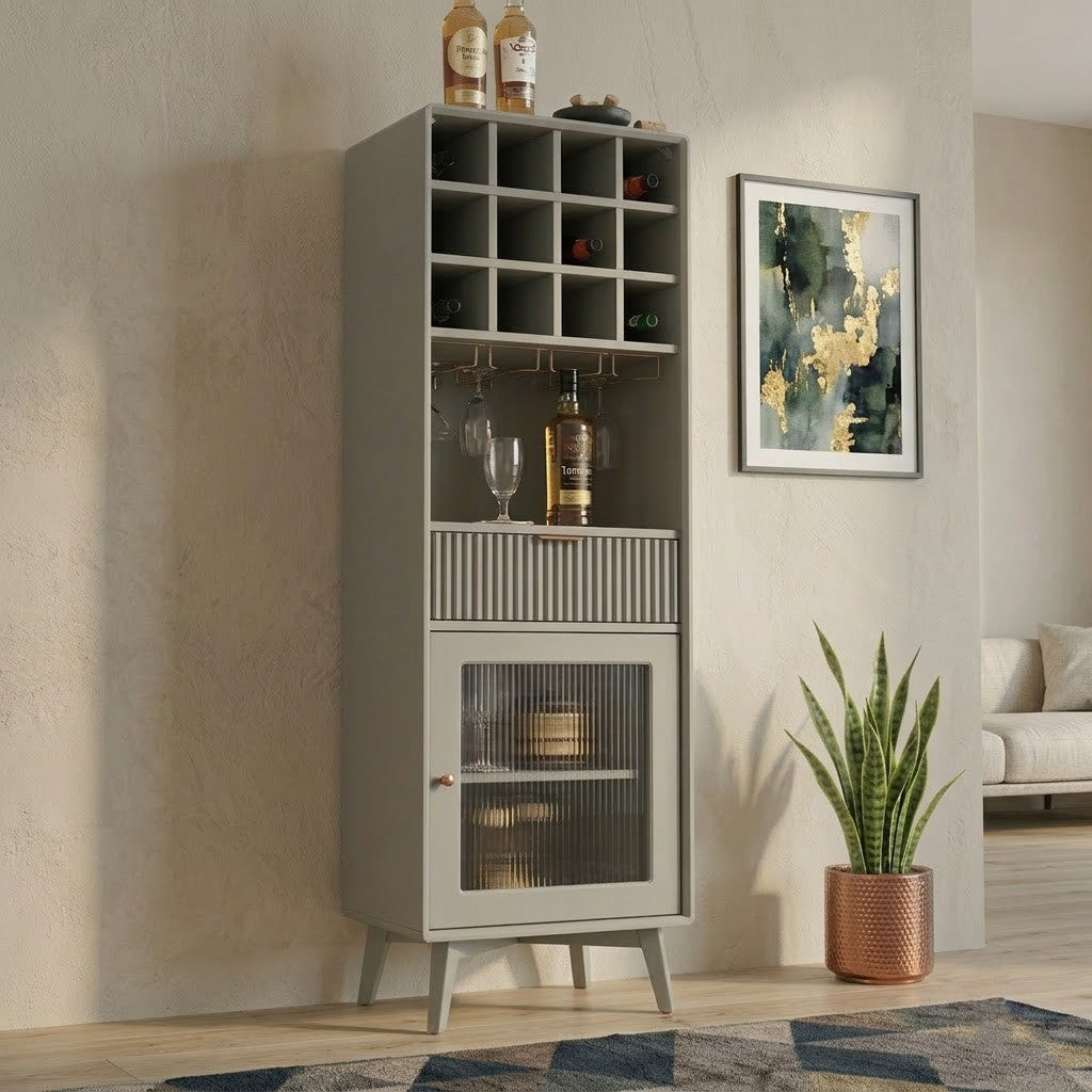 PRITI Mango Wood Bar Cabinet | Solid Wood Home Bar Storage Unit
