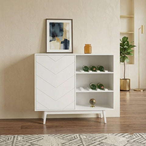 PRITI Mango Wood Bar Cabinet | White Wooden Home Bar Storage Unit
