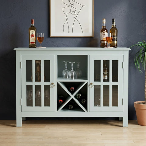 PRITI Mango Wood Bar Cabinet with Glass Door | Modern Drinks & Liquor Storage