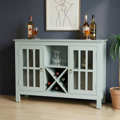 PRITI Mango Wood Bar Cabinet with Two Glass Doors | Stylish Home Bar Storage