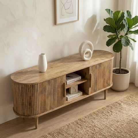 PRITI Mango Wood TV Unit 200 CM – Modern Wooden Entertainment Console