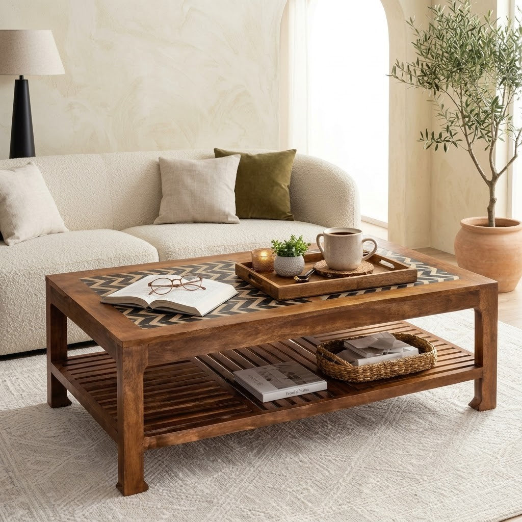 PRITI Maple rectangular Mango wood coffee table for living room
