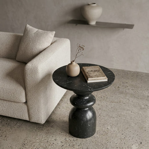 PRITI Marble End Table | Black Sculpted Base Side Table for Home Decor