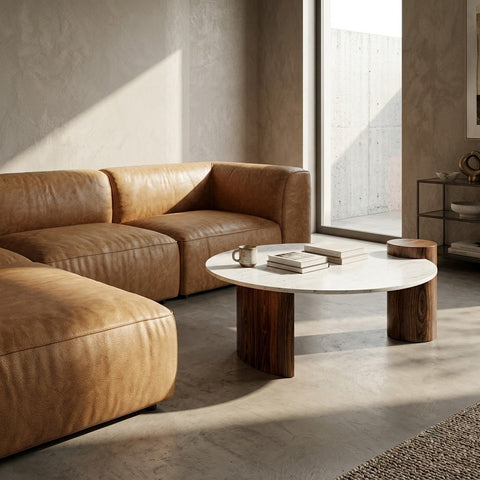 PRITI Marble & Wood Coffee Table for Living Room, Multiple Sizes