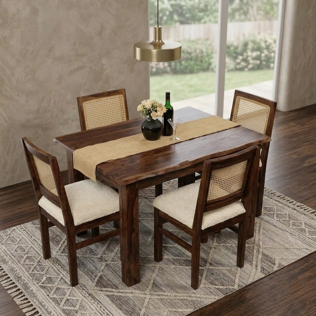 PRITI Modern 6 Seater Sheesham Wood Dining Table Set in Dark Walnut Finish